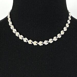 ART DECO-style rhinestone necklace - vintage silver-tone choker safety chain